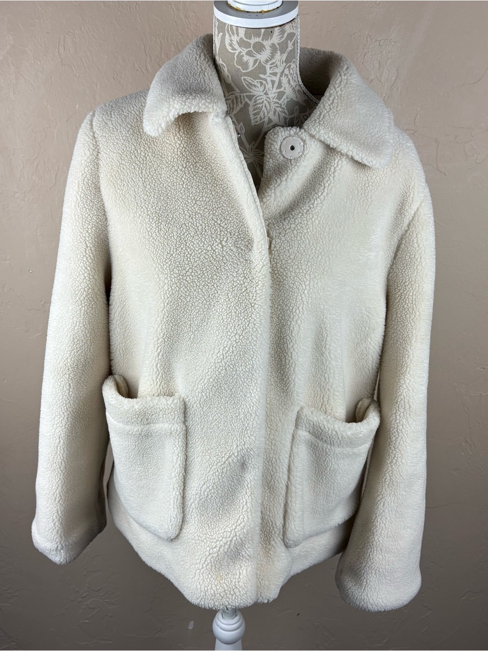 Rebecca Minkoff Harley Ivory Cream Sherpa Teddy Cost Jacket Snap Womens Sz large
